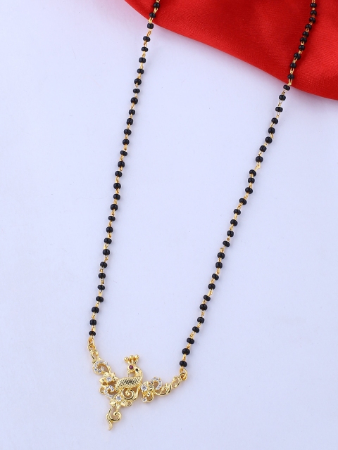 

Voylla Women Gold-Plated & Black Stone-Studded Beaded Mangalsutra