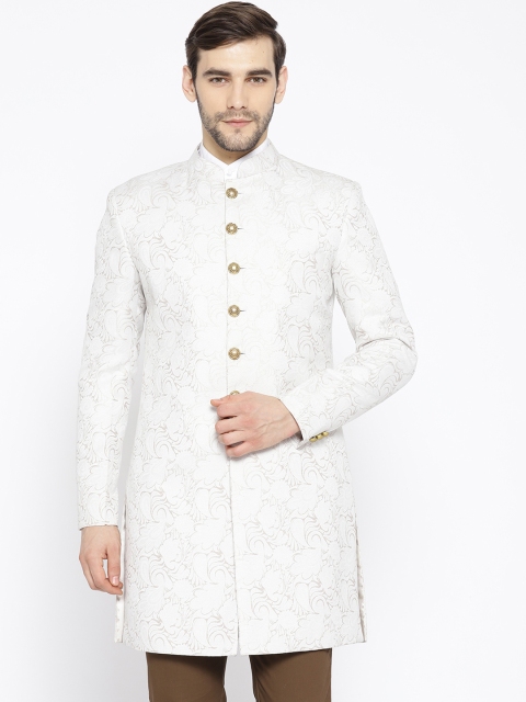

Shaftesbury London Men White Self Design Slim Fit Sherwani