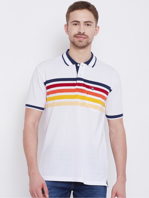 

Duke Men White Striped Polo Collar T-shirt