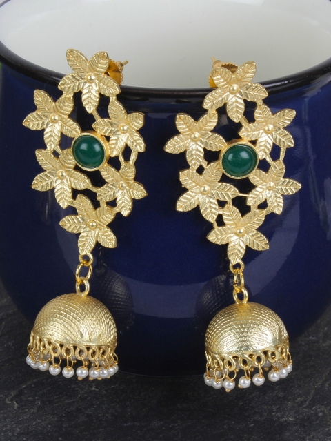 

Crunchy Fashion Women Gold-Toned & Green Dome Shaped Jhumkas