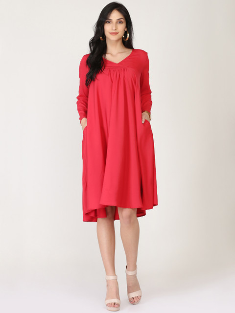 

Abhishti Women Pink Solid A-Line Dress
