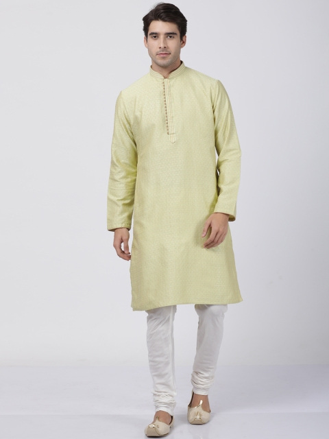 

VASTRAMAY Men Green Self Design Kurta with Churidar