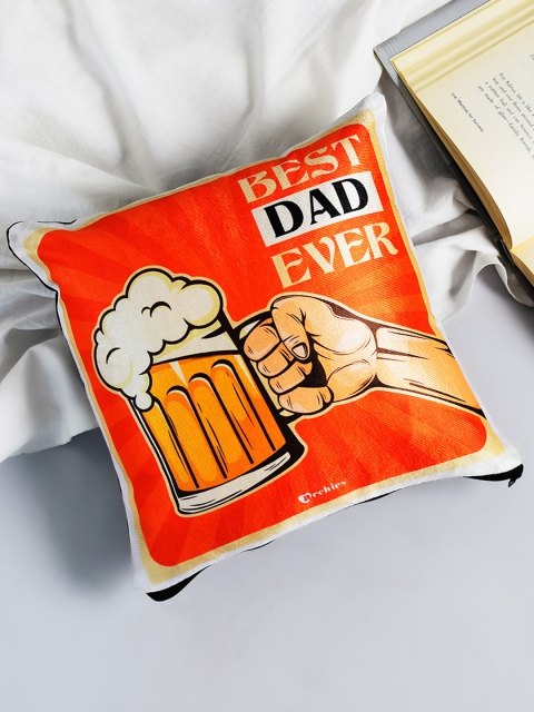 

Archies White & Orange Printed Square Cushion