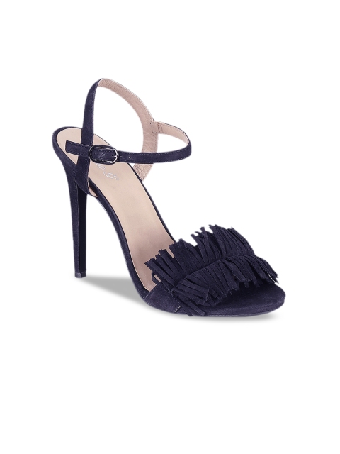 

Saint G Women Black Solid Leather Sandals, Blue