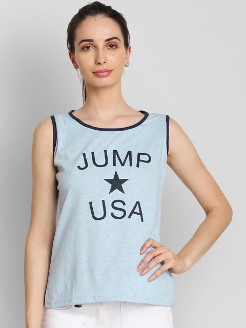 

JUMP USA Women Blue Printed Round Neck T-shirt