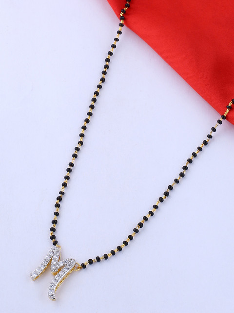 

Voylla Women Gold-Plated & Black CZ-Studded Beaded Mangalsutra