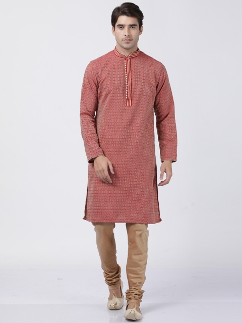 

VASTRAMAY Men Red Self Design Kurta with Churidar