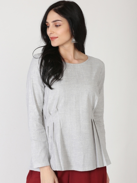

Abhishti Women Grey Solid Pure Cotton Top