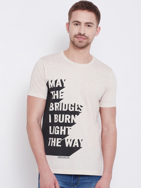 Duke Men Beige Printed Round Neck T-shirt