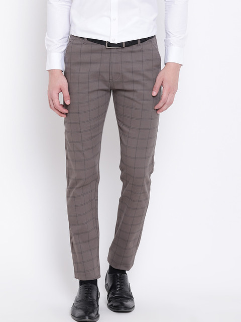 

Hancock Men Mauve Slim Fit Checked Formal Trousers