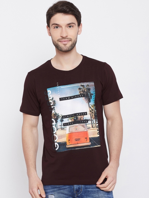 

Duke Men Brown Printed Round Neck T-shirt