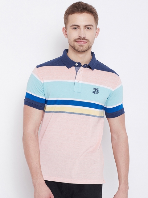 

Duke Men Pink Striped Polo Collar T-shirt