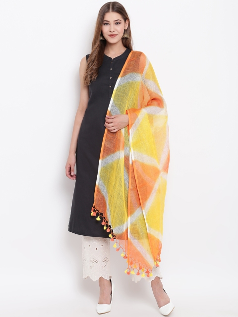 

Shakumbhari Yellow & Orange Printed Tie & Dye Dupatta