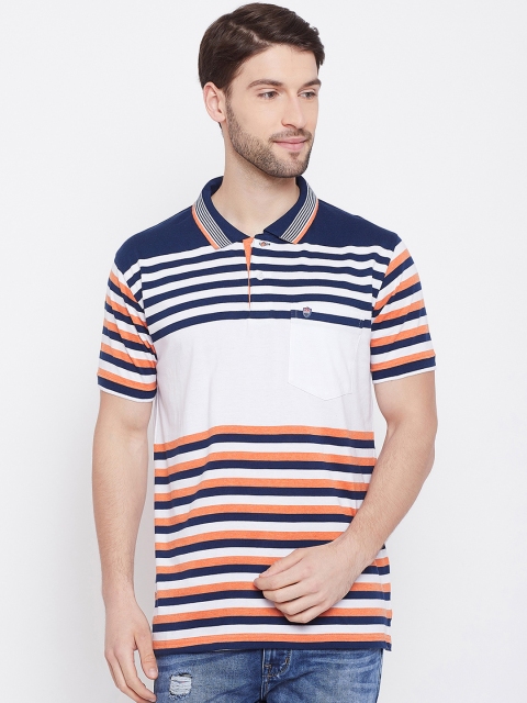 

Duke Men Blue & White Striped Polo Collar T-shirt