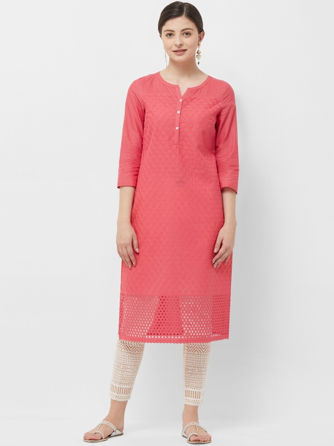 

Naari Women Pink Embroidered Straight Kurta