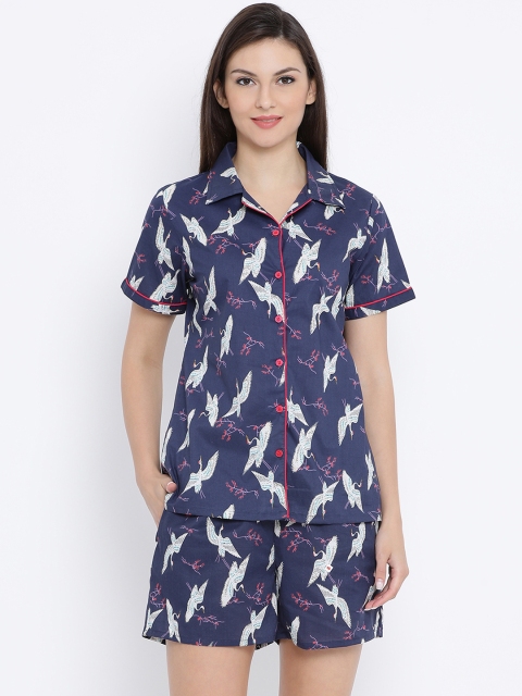 

Clovia Women Blue & White Printed Night suit LS0141P08XL