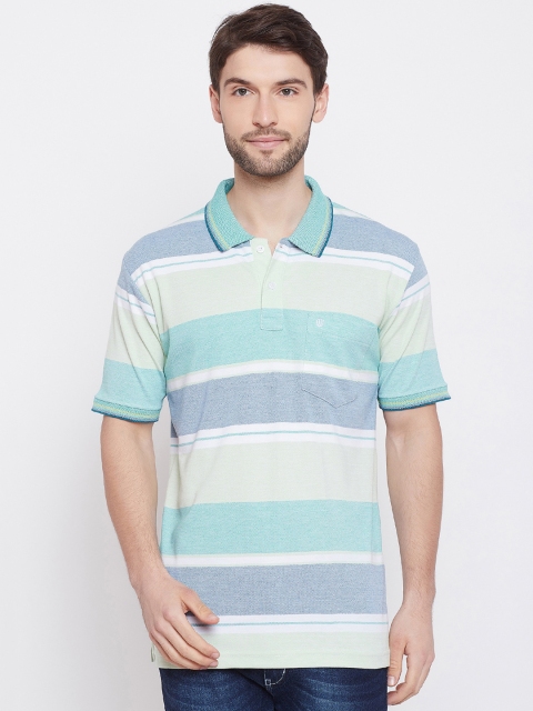 

Duke Men Blue Striped Polo Collar T-shirt