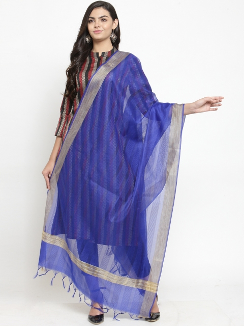 

Kiaasa Blue Solid Dupatta with Zari Border