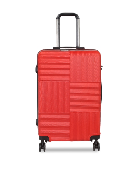 Teakwood Leathers Red Textured Hard-Sided Medium Trolley Bag