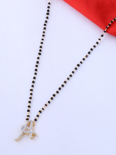 

Voylla Women Gold-Plated & Black CZ-Studded Beaded Mangalsutra