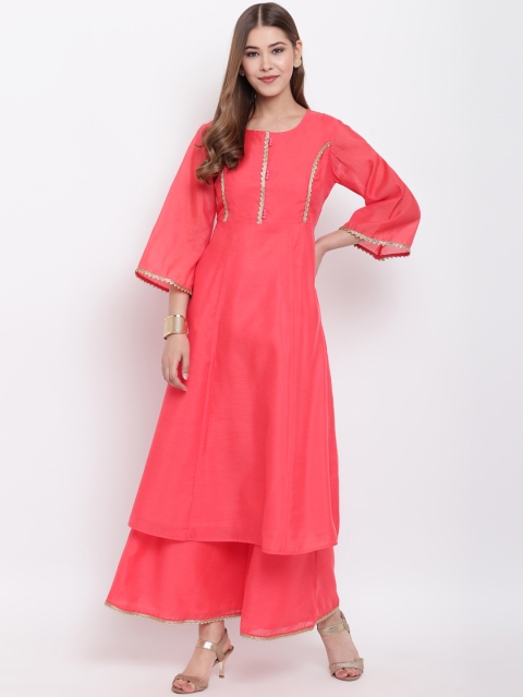 

Shakumbhari Women Pink Solid Kurta with Palazzos