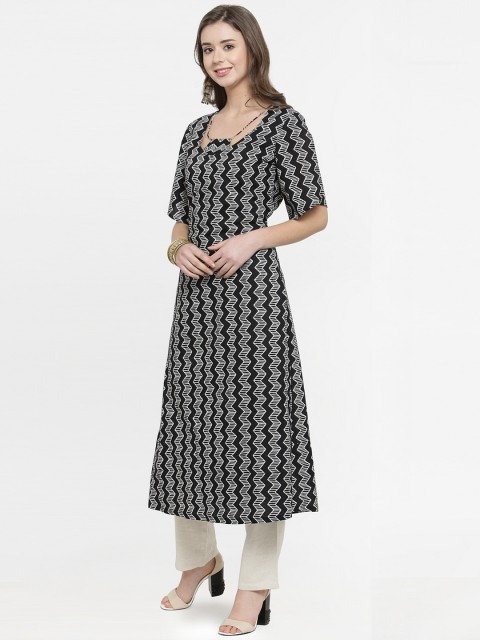 

Kiaasa Women Black Printed A-Line Kurta