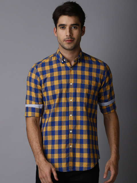 

Bene Kleed Men Orange & Blue Slim Fit Self Design Casual Shirt