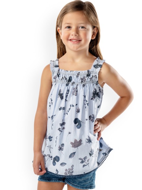 

Cherry Crumble Girls Blue Printed Pure Cotton Top