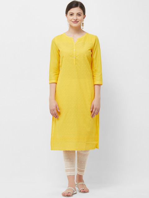 

Naari Women Yellow Embroidered Straight Kurta