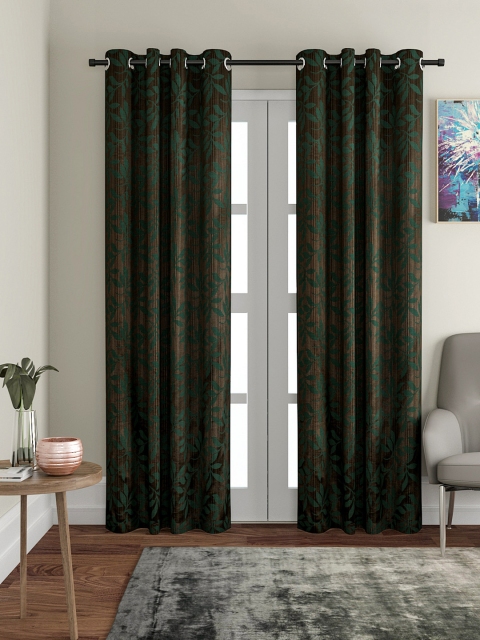 

VRINDA Green & Brown Set of 2 Door Curtains
