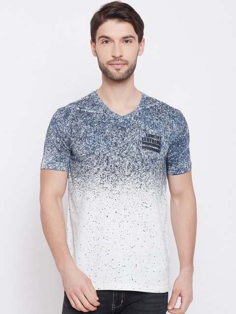 Duke Men Blue Printed V-Neck T-shirt