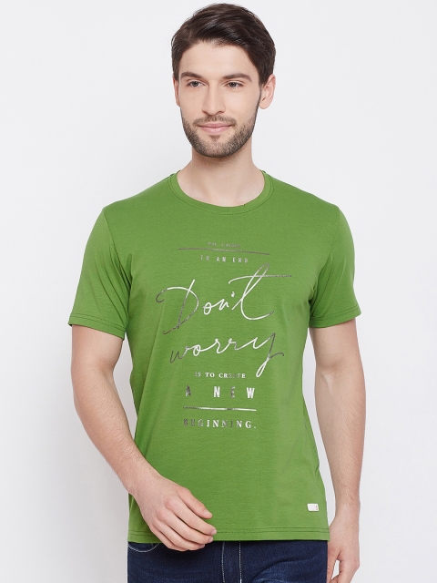 

Duke Men Green Printed Round Neck T-shirt