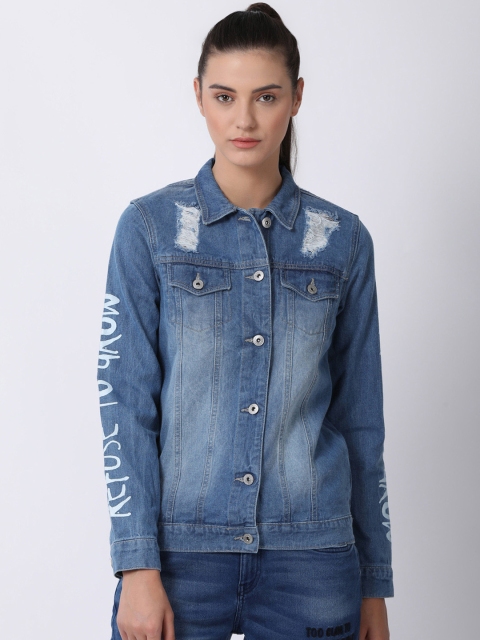 

Blue Saint Women Blue Printed Denim Jacket