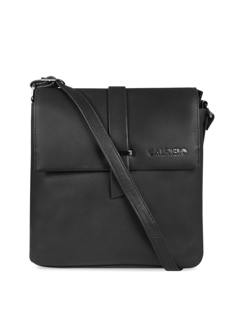 

CALFNERO Men Black Solid Leather Messenger Bag