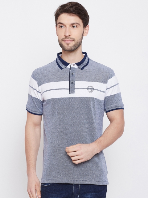

Duke Men Blue Striped Polo Collar T-shirt