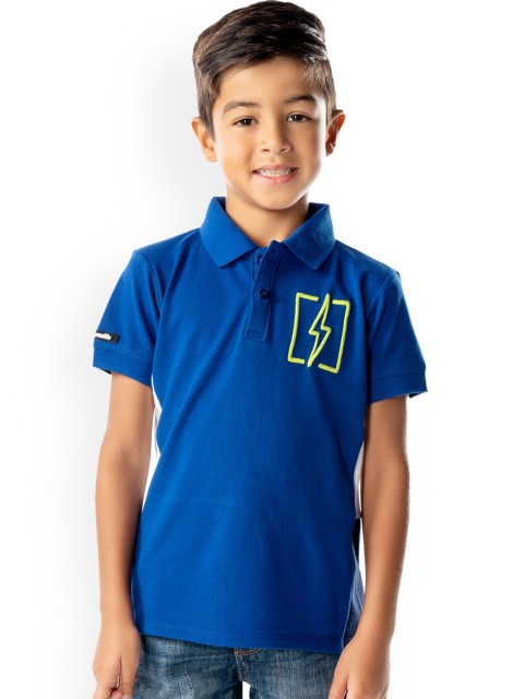 

Cherry Crumble Unisex Kids Blue Solid Polo Collar T-shirt