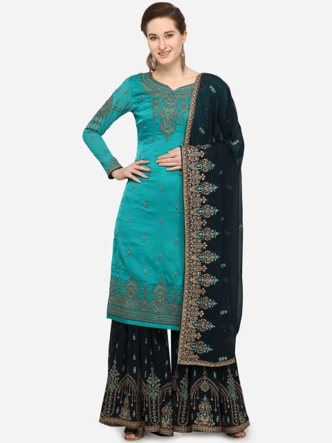 

Stylee LIFESTYLE Green & Blue Satin Semi-Stitched Dress Material