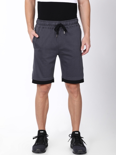 

Blue Saint Men Grey Solid Slim Fit Regular Shorts