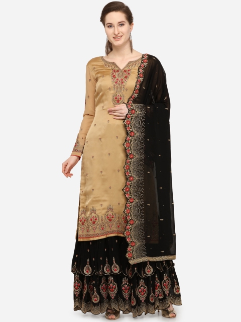 

Stylee LIFESTYLE Beige & Black Satin Semi-Stitched Dress Material