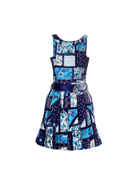 

naughty ninos Girls Navy Blue Printed Fit and Flare Dress