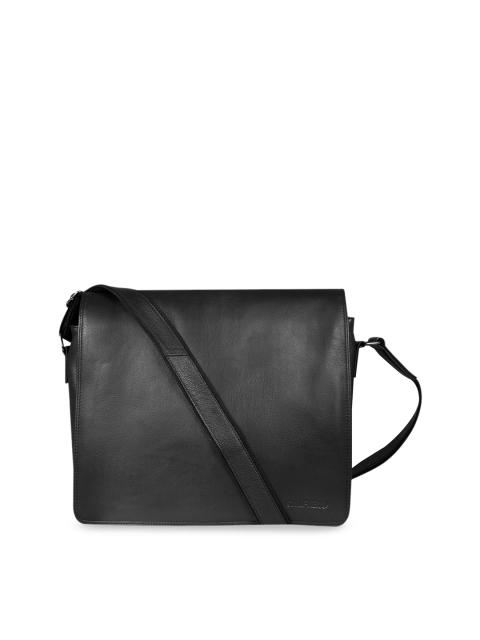 CALFNERO Men Black Solid Leather Messenger Bag
