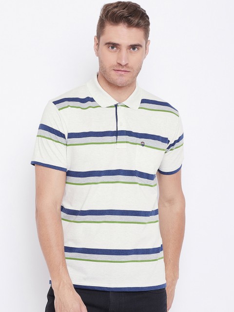 

Duke Men Blue & White Striped Polo Collar T-shirt