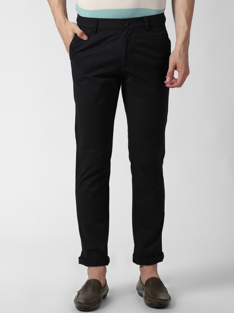 

Peter England Casuals Men Black Slim Fit Self Design Regular Trousers