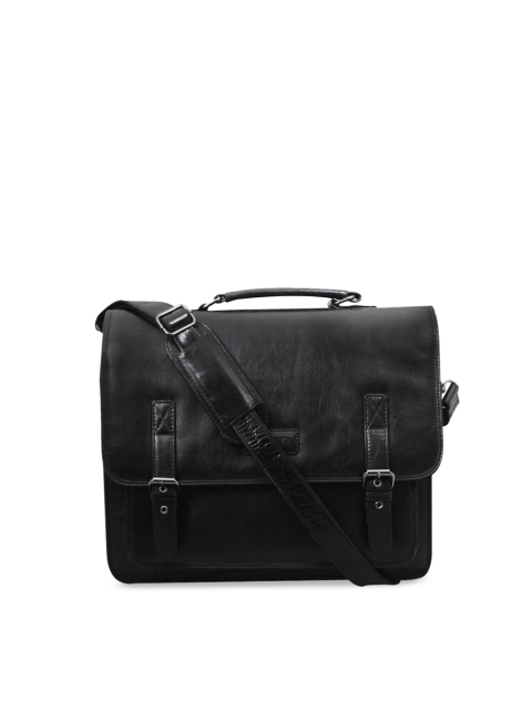 

CALFNERO Men Black Solid Leather Messenger Bag
