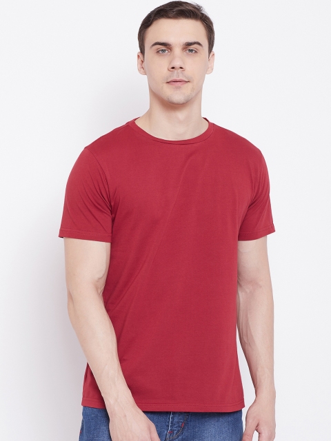 

JUMP USA Men Red Solid Round Neck T-shirt