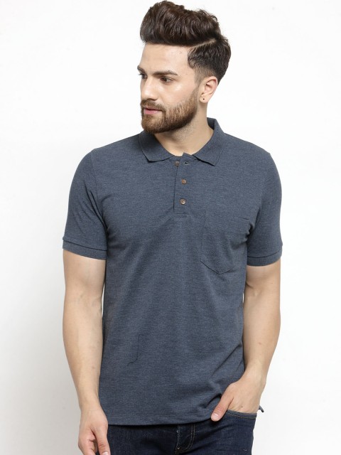 

Kalt Men Blue Solid Polo Collar T-shirt