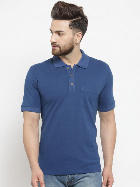 

Kalt Men Blue Solid Polo Collar T-shirt