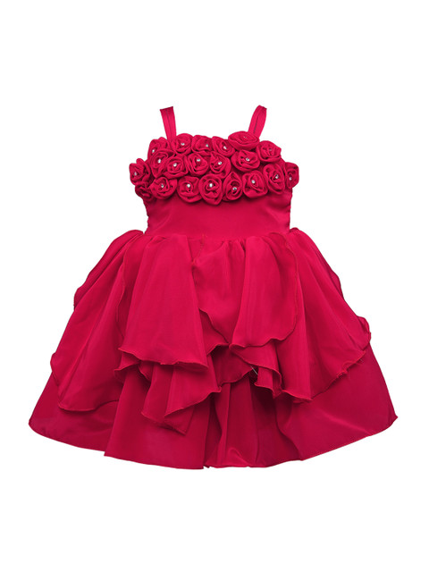 

Wish Karo Girls Red Solid Silk Fit and Flare Dress