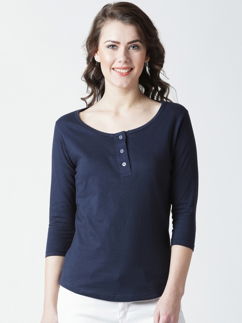 

The Dry State Women Navy Blue Solid Slim Fit Henley Neck T-shirt