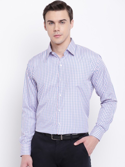 

English Navy Men Pink & Blue Slim Fit Checked Formal Shirt